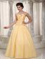 Yellow A-line Strapless Floor-length Tulle and Taffeta Beading and Bow Prom / Evening Dress