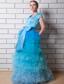 Aqua Blue Column Square Prom Dress Tuleand Taffeta Beading Floor-length