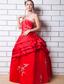 Red A-line Strapless Floor-length Taffeta Appliques Prom Dress