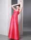 Coral Red Column Halter Ankle-length Taffeta Ruch Prom Dress