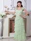 Apple Green Column Straps Floor-length Chiffon Beading and Rulles Layers Prom Dress