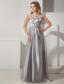 Sliver Column Straps Floor-length Satin Ruch and Beading Prom Dress