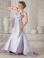 Silver Column Straps Brush Train Satin Beading Prom / Celebrity Dress