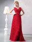 Red Column V-neck Floor-length Chiffon Ruch Prom Dress