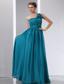 Teal Empire One Shoulder Floor-length Chiffon and Elastic Wove Satin Hand Made Flowers and Ruch Prom Dress