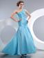Aqua Blue Mermaid One Shoulder Floor-length Taffeta Ruch Prom / Evening Dress