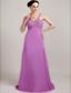 Lavender Column / Sheath V-neck Brush Train Chiffon Beading and Ruch Prom Dress