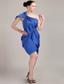 Blue Column / Sheath One Shoulder Mini-length Taffeta Ruch Prom / Party Dress