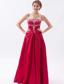 Wine Red Column / Sheath Strapless Prom Dress Satin Embroidery with Beading Floor-length