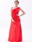 Red Column / Sheath One Shoulder Prom Dress Chiffon Ruch Floor-length