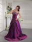 Purple A-line / Princess Sweetheart Brush Train Taffeta Embroidery and Ruch Prom / Graduation Dress
