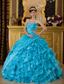 Teal Ball Gown Sweetheart Floor-length Taffeta and Organza Appliques Quinceanera Dress