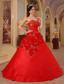 Red Ball Gown Sweetheart Floor-length Organza Handle Flowers Quinceanera Dress