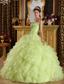 Yellow Green Ball Gown Strapless Floor-length Satin and Organza Embroidery with Beading Quinceanera Dress