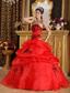 Red Ball Gown Sweetheart Floor-length Satin and Organza Embroidery Quinceanera Dress