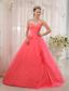 Watermelon Red Ball Gown Sweetheart Floor-length Tulle Beading Quinceanera Dress