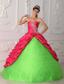 Green and Red Ball Gown Sweetheart Floor-length Taffeta Appliques and Ruch Quinceanera Dress
