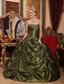 Olive Green Ball Gown Strapless Floor-length Taffeta Beading Quinceanera Dress