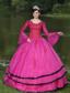 The Most Popular Long Sleeves Appliques Decorate Fushsia Quinceanera Dress With V-neck