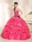 Hot Pink Beaded and Hand Made Flowers Quinceanera Dress With Pick-ups For Custom Made In Kapaa City Hawaii