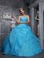 Beautiful Ball Gown Strapless Floor-length Taffeta and Organza Appliques Baby Blue Quinceanera Dress