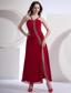 Beading Decorate Bodice High Slit Ankle-length Wine Red Chiffon 2013 Prom Dress