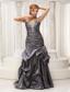 Beaded Decorate Halter Grey Column Prom / Evening Dress For 2013 Ruched Bodice Floor-length Taffeta
