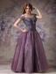 Purple A-line Off The Shoulder Floor-length Taffeta and Organza Beading Prom Dress