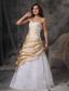 Champagne And White A-Line / Princess Sweetheart Floor-length Taffeta Appliques Prom Dress