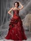 Wine Red A-Line / Princess Strapless Floor-length Taffeta Appliques Prom Dress
