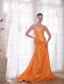 Orange Column/Sheath Strapless Sweep / Brush Train Taffeta Beading Prom Dress