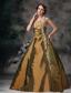 Brown A-line Square Floor-length Taffeta Appliques Prom / Evening Dress