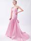 Pink Mermaid Sweetheart Brush Train Taffeta Beading Prom Dress