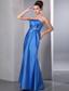 Blue Column Strapless Ankle-length Taffeta Beading Prom Dress