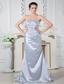 Lilac Column Strapless Brush Train Satin Beading and Ruch Prom Dress