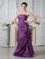 Purple Column Strapless Floor-length Chiffon Ruch and Beading Prom Dress