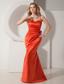 Rust Red Mermaid Spaghetti Straps Floor-length Satin Ruch and Hand Made Flower Prom Dress