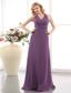 Elegant Purple Empire V-neck Prom Dress Floor-length Chiffon Ruch
