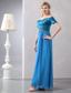 Blue Column Off The Shoulder Ankle-length Taffeta and Chiffon Beading Prom Dress