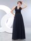 Elegant Navy Blue Empire Halter Lace Prom Dress Floor-length Chiffon
