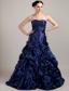 Navy Blue A-line Sweetheart Brush Train Taffeta Pick-ups Prom Dress