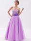 Lavender A-line / Princess Strapless Prom Dress Tulle Beading Floor-length