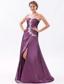 Dark Purple A-line / Princess Sweetheart Prom Dress Beading Brush Train Taffeta