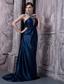 Navy Blue Prom Dress For Custom Made Column Halter Brush Train Elastic Woven Satin Beading