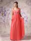 Watermelon Red Empire Straps Floor-length Chiffon Beading Prom / Evening Dress