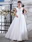 Simple A-line V-neck Floor-length Chiffon Ruch and Appliques Wedding Dress