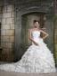 Exquisite A-line Strapless Chapel Train Organza and Taffeta Hand Made Flowers Wedding Dress