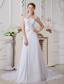 Lovely A-line High-neck Court Train Lace and Chiffon Bowknot Wedding Dress
