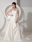 Informal A-line One Shoulder Court Train Satin Appliques and Ruch Wedding Dress