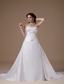 Popular A-line Sweetheart Court Train Satin Embroidery Wedding Dress